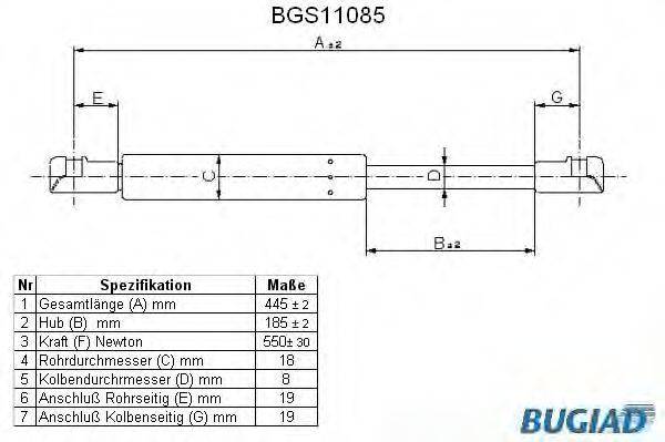 BUGIAD BGS11085 Газова пружина, кришка багажника