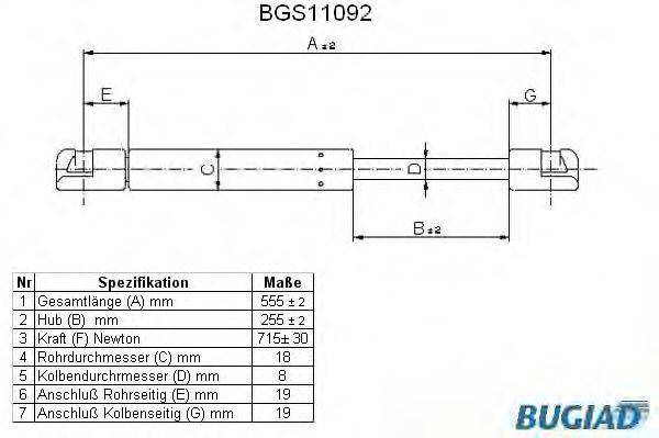 BUGIAD BGS11092 Газова пружина, кришка багажника