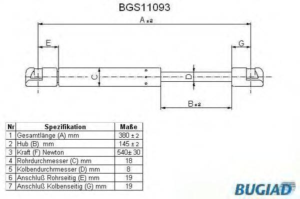 BUGIAD BGS11093 Газова пружина, кришка багажника