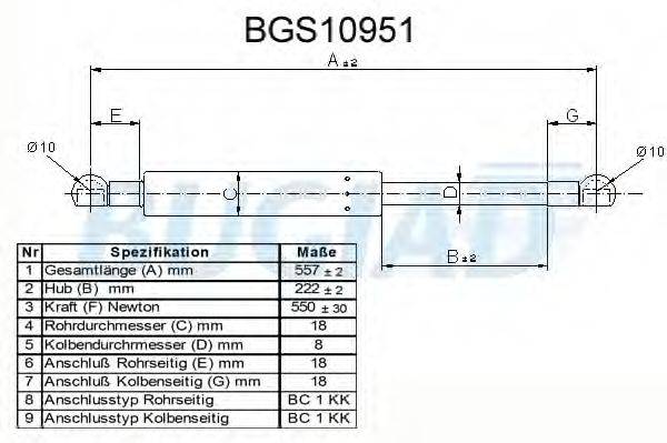 BUGIAD BGS10951 Газова пружина, кришка багажника