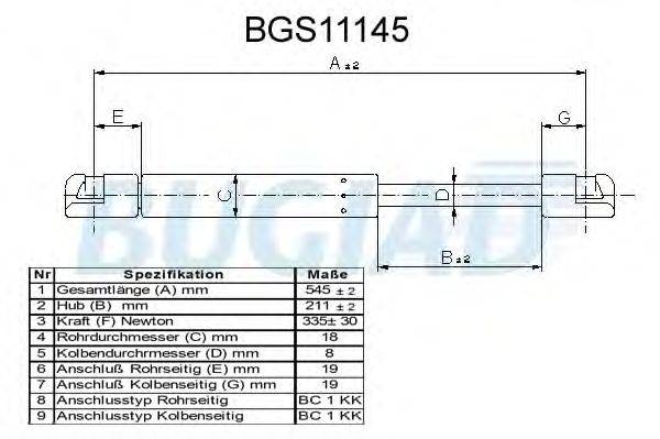 BUGIAD BGS11145 Газова пружина, кришка багажника