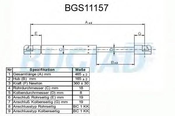 BUGIAD BGS11157 Газова пружина, кришка багажника