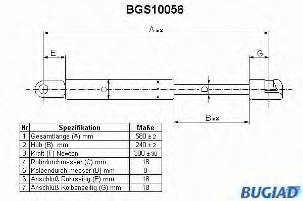 BUGIAD BGS10056 Газова пружина, кришка багажника