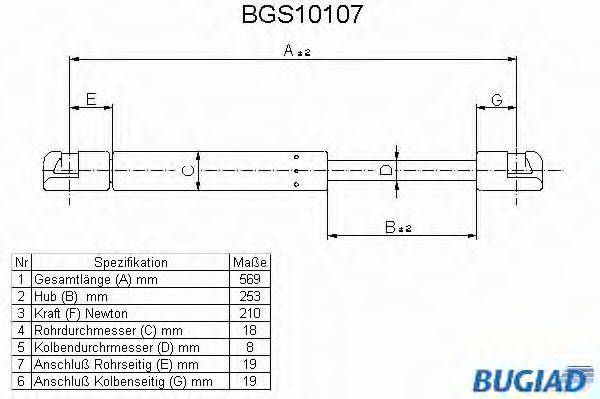 BUGIAD BGS10107 Газова пружина, кришка багажника