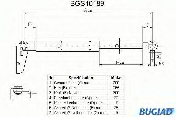 BUGIAD BGS10189 Газова пружина, кришка багажника