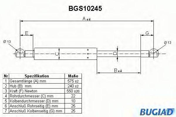 BUGIAD BGS10245 Газова пружина, кришка багажника