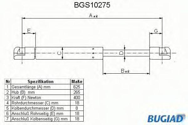 BUGIAD BGS10275 Газова пружина, кришка багажника