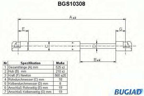 BUGIAD BGS10308 Газова пружина, кришка багажника