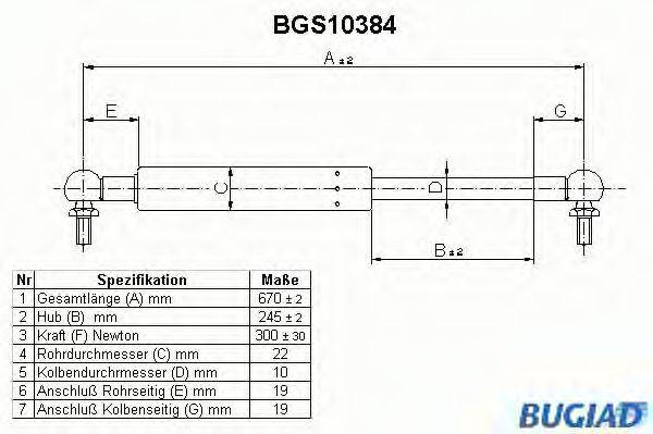 BUGIAD BGS10384 Газова пружина, кришка багажника