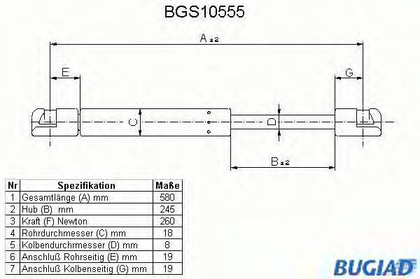 BUGIAD BGS10555 Газова пружина, кришка багажника