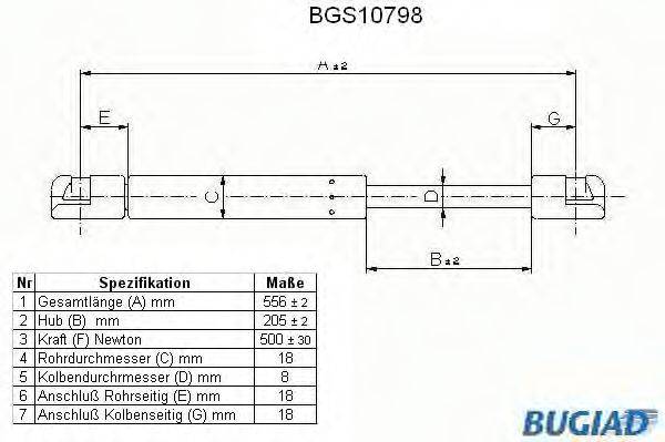 BUGIAD BGS10798 Газова пружина, кришка багажника