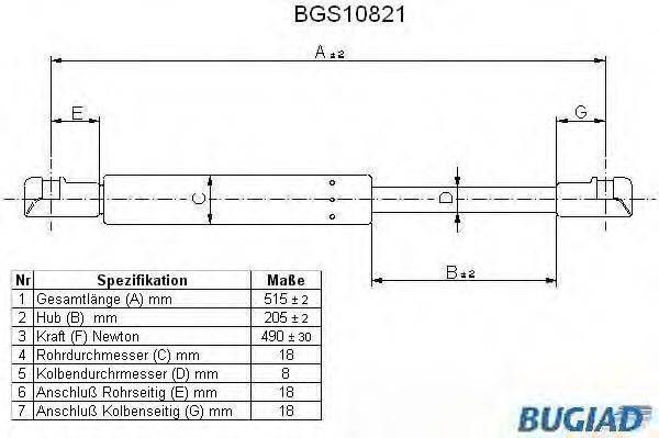 BUGIAD BGS10821 Газова пружина, кришка багажника