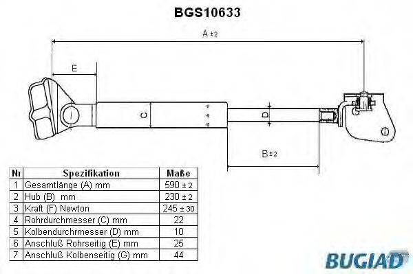 BUGIAD BGS10633 Газова пружина, кришка багажника