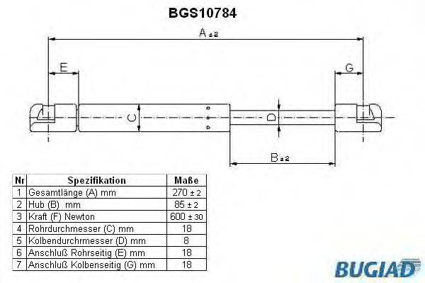 BUGIAD BGS10784 Газова пружина, кришка багажника