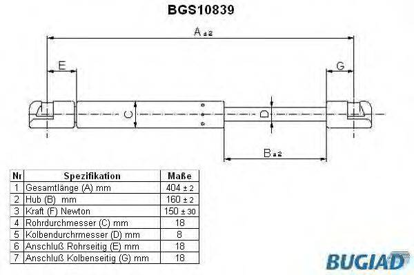 BUGIAD BGS10839 Газова пружина, кришка багажника