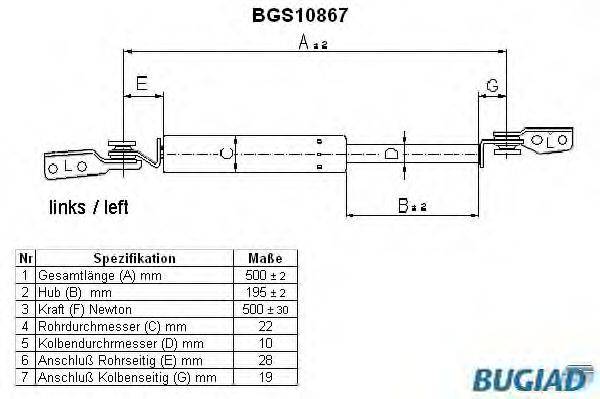 BUGIAD BGS10867 Газова пружина, кришка багажника