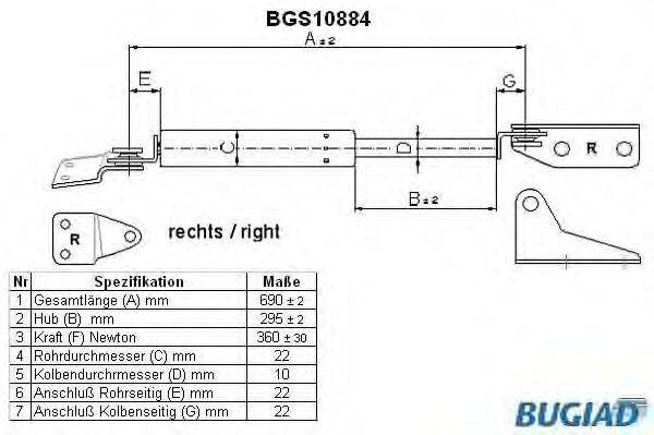 BUGIAD BGS10884 Газова пружина, кришка багажника