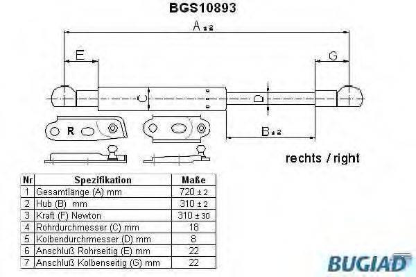 BUGIAD BGS10893 Газова пружина, кришка багажника