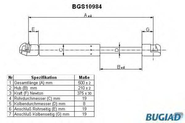 BUGIAD BGS10984 Газова пружина, кришка багажника