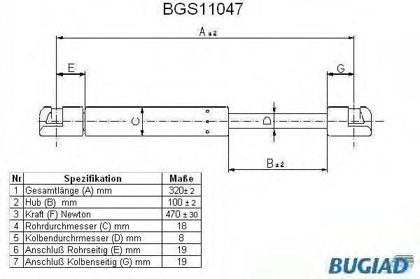 BUGIAD BGS11047 Газова пружина, кришка багажника