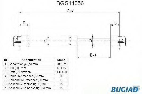 BUGIAD BGS11056 Газова пружина, кришка багажника