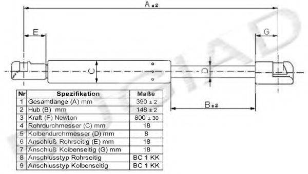 BUGIAD BGS11169 Газова пружина, кришка багажника