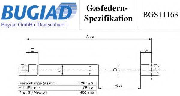 BUGIAD BGS11163 Газова пружина, капот