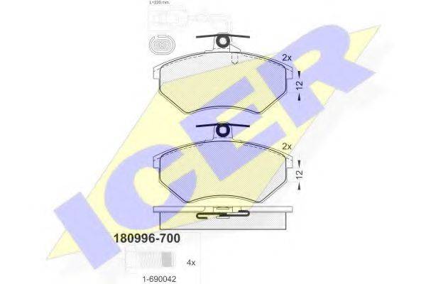 ICER 180996700 Комплект гальмівних колодок, дискове гальмо