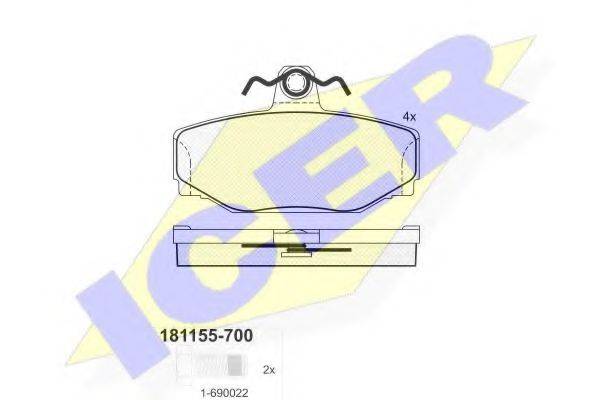 ICER 181155700 Комплект гальмівних колодок, дискове гальмо