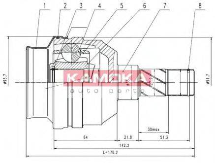 KAMOKA 8715 Шарнірний комплект, приводний вал