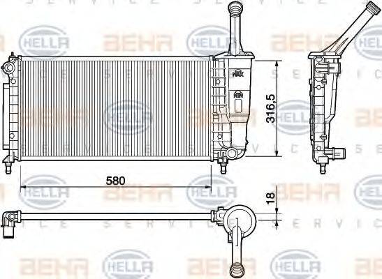 HELLA 8MK376754381 Радіатор, охолодження двигуна