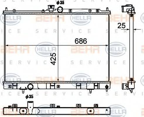 HELLA 8MK376790361 Радіатор, охолодження двигуна