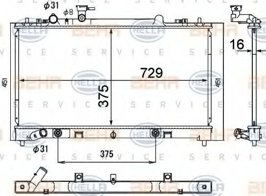 HELLA 8MK376790381 Радіатор, охолодження двигуна