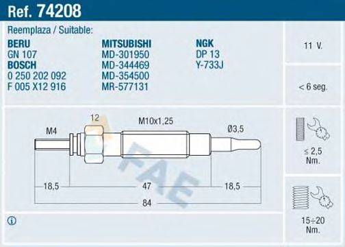 FAE 74208 Свічка розжарювання