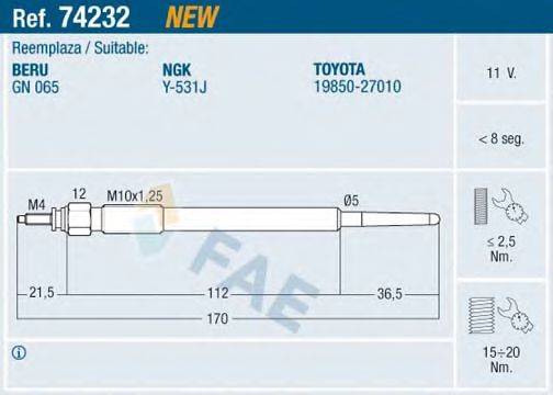 FAE 74232 Свічка розжарювання