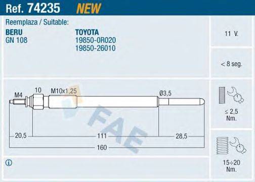 FAE 74235 Свічка розжарювання