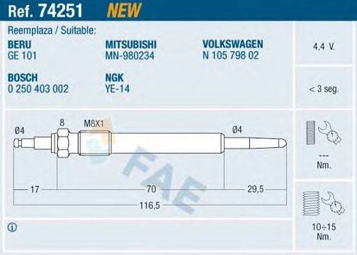 FAE 74251 Свічка розжарювання