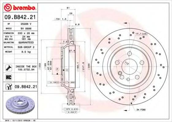 BRECO BV8898 гальмівний диск