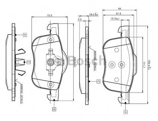 BOSCH 0986TB2351 Комплект гальмівних колодок, дискове гальмо