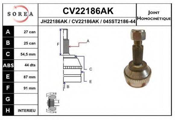 EAI CV22186AK Шарнірний комплект, приводний вал