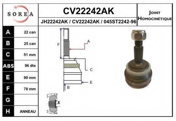 EAI CV22242AK Шарнірний комплект, приводний вал