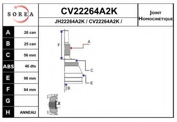 EAI CV22264A2K Шарнірний комплект, приводний вал