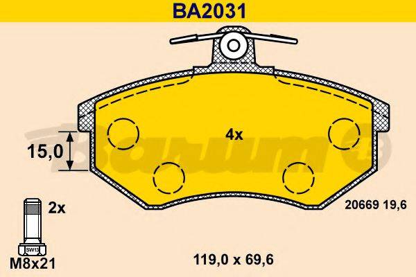 BARUM BA2031 Комплект гальмівних колодок, дискове гальмо