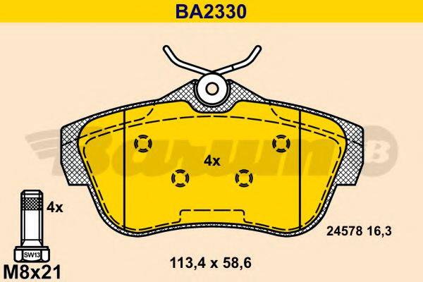 BARUM BA2330 Комплект гальмівних колодок, дискове гальмо