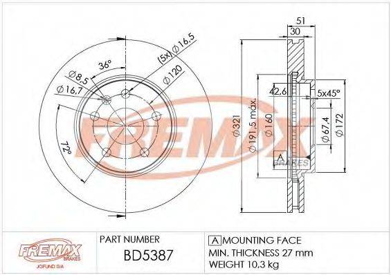 FREMAX BD5387 гальмівний диск