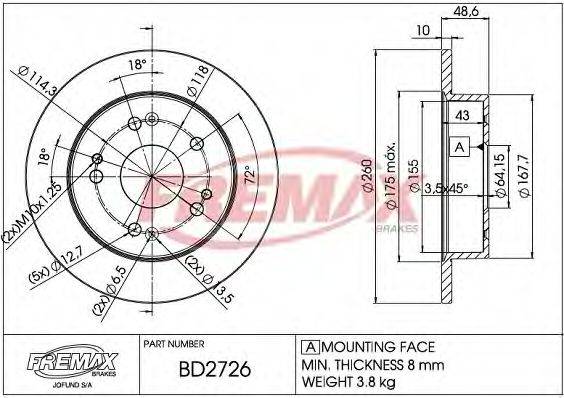 FREMAX BD2726 гальмівний диск