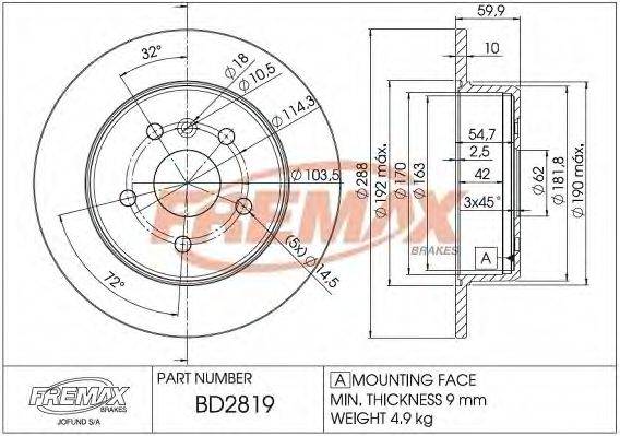 FREMAX BD2819 гальмівний диск