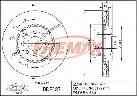 FREMAX BD9127 гальмівний диск