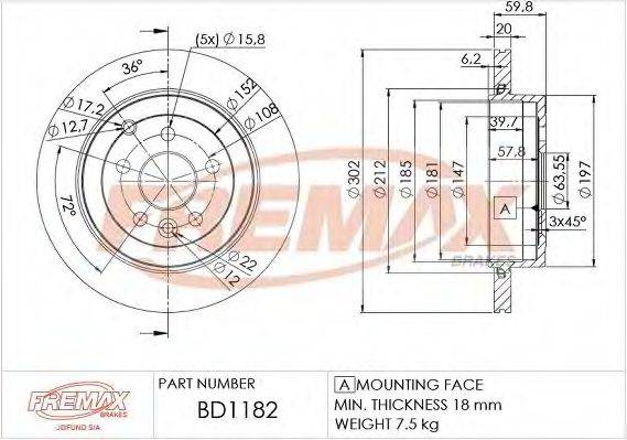 FREMAX BD1182 гальмівний диск