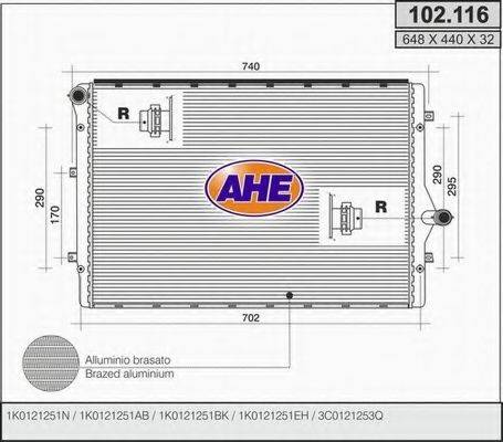 AHE 102116 Радіатор, охолодження двигуна